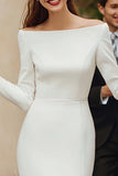 Ivory Short Bodycon Satin Wedding Dress with Feathers