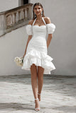 Ivory Bodycon Halter Short Bridal Shower Dress with Ruffles