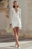 Ivory Bodycon V-Neck Short Bridal Shower Dress with Drape