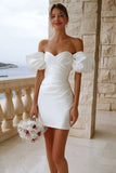 Short Ivory Bodycon Off the Shoulder Satin Bridal Shower Dress