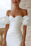 Short Ivory Bodycon Off the Shoulder Satin Bridal Shower Dress
