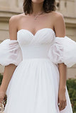 Ivory A Line Organza Sweetheart Midi Wedding Dress