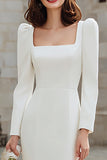 Ivory Square Neck Midi Bodycon Engagement Dress with Sleeves