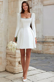 Ivory Satin A Line Short Bridal Shower Dress with Beading
