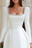 Ivory Satin A Line Short Bridal Shower Dress with Beading