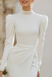 Ivory High Neck Bodycon Short Bridal Shower Dress with Sleeves