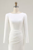 Elegant Ivory Bateau Neck Long Sleeves Sheath Wedding Dress with Slit