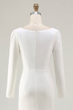 Elegant Ivory Bateau Neck Long Sleeves Sheath Wedding Dress with Slit