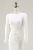 Elegant Ivory Bateau Neck Long Sleeves Sheath Wedding Dress with Slit