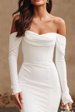 Ivory Long Sleeves Mermaid Sweep Train Wedding Dress with Slit