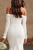 Ivory Long Sleeves Mermaid Sweep Train Wedding Dress with Slit