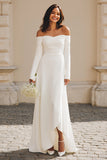 Ivory Maxi Off the Shoulder Satin Engagement Dress with Sleeves