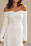 Ivory Maxi Off the Shoulder Satin Engagement Dress with Sleeves