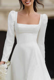 Maxi Ivory Satin A Line Ruffled Engagement Dress with Sleeves