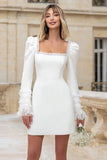 Ivory Square Neck Short Bridal Shower Dress with Ruffles