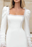 Ivory Square Neck Short Bridal Shower Dress with Ruffles