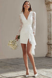 Short Ivory V-Neck Bodycon Bridal Shower Dress with Lace