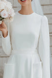 Ivory A Line Round Neck Short Wedding Dress with Pockets