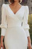 Midi Ivory V-Neck Bodycon Engagement Dress with Sleeves