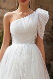 Ivory Tulle A-Line One Shoulder High Low Wedding Dress