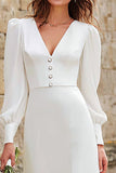 Ivory A-Line Maxi V-Neck Long Sleeves Engagement Dress with Slit