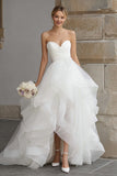 Ivory Sweetheart Organza Ruffled A-Line Sweep Train Wedding Dress