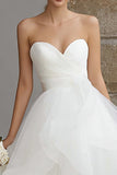 Ivory Sweetheart Organza Ruffled A-Line Sweep Train Wedding Dress