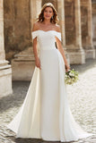 Ivory Off the Shoulder Sheath Wedding Dress with Cape