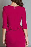 Fuchsia Mermaid V-Neck Ruffled Midi Work Dress with Sleeves