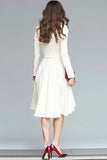 Ivory High Low V-Neck A Line Ruffled Work Dress with Belts