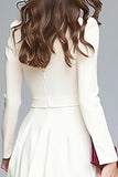 Ivory High Low V-Neck A Line Ruffled Work Dress with Belts