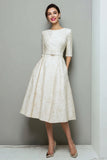Ivory A Line Jacquard Midi Work Dress with Pockets