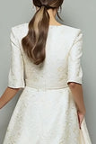 Ivory A Line Jacquard Midi Work Dress with Pockets