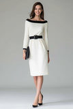 Black and White Midi Pencil Work Dress with Belt