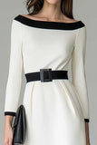 Black and White Midi Pencil Work Dress with Belt