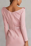 Pink Pencil Boat Neck Midi Work Dress with Slit