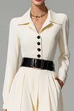 Ivory A Line Collar Neck Midi Work Dress with Pockets