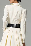 Ivory A Line Collar Neck Midi Work Dress with Pockets