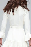 Ivory V-Neck A Line Tiered Midi Work Dress with Sash