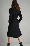 Black Satin Notched Lapel Midi Blazer Dress with Pockets