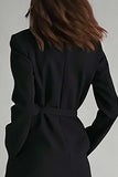 Black Satin Notched Lapel Midi Blazer Dress with Pockets