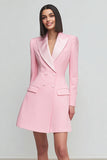 Pink Peak Lapel Satin Short Double Breasted Blazer Dress