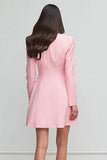 Pink Peak Lapel Satin Short Double Breasted Blazer Dress