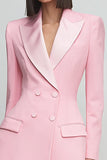 Pink Peak Lapel Satin Short Double Breasted Blazer Dress