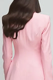 Pink Peak Lapel Satin Short Double Breasted Blazer Dress
