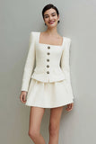 Ivory Square Neck 2 Piece Tweed Short Date Night Outfits