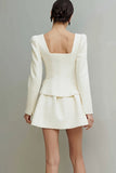 Ivory Square Neck 2 Piece Tweed Short Date Night Outfits