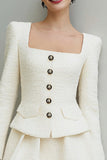 Ivory Square Neck 2 Piece Tweed Short Date Night Outfits