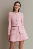 Pink 2 Piece Single Breasted Short Tweed Outfits