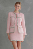 Sparkly Pink 2 Piece Pencil Short Tweed Outfits